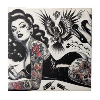 Old School Tattooed Girl Tile
