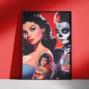 Old School Tattooed Pin-ups Poster