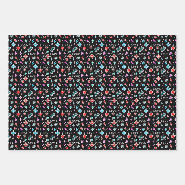 Old School Tattoos Wrapping Paper Sheet (Front)