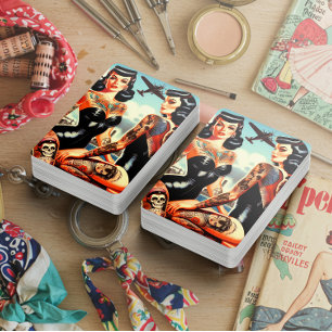 Old School Tatttooed Pin-up Playing Cards