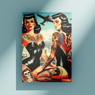 Old School Tatttooed Pin-up Postcard