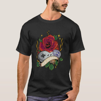 Old School Video Game Controller Red Rose Gaming V T-Shirt