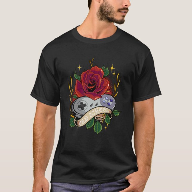 Old School Video Game Controller Red Rose Gaming V T-Shirt (Front)