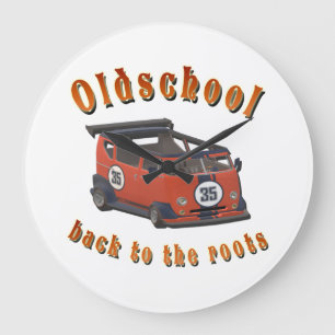 Old school, vintage car in Red and Grey  Large Clock
