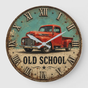 Old School Vintage Red Pickup Truck Rustic Large Clock