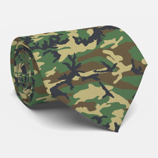 Old School Woodland Camo Tie (Rolled)