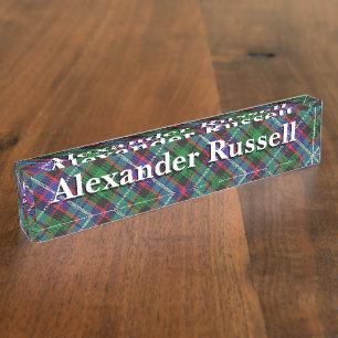 Old Scots Clan Russell Tartan Nameplate