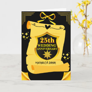 Old Scroll Black & Goal 25th Wedding Anniversary  Card