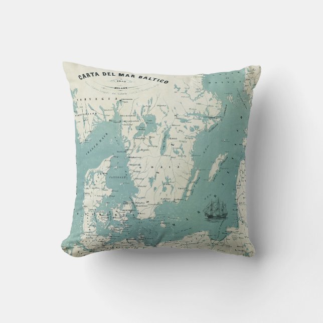 Old Sea Chart Throw Pillow (Front)