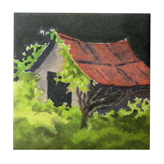 Old shed with vines and a dark stormy sky tile (Front)