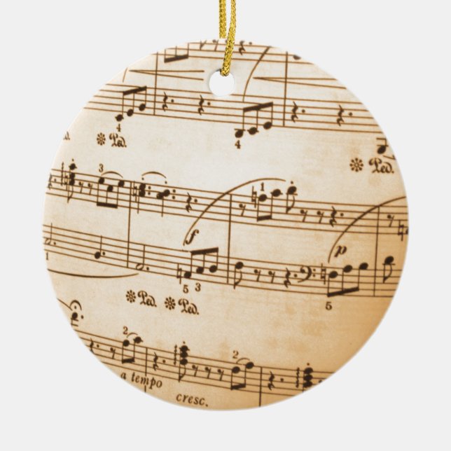 Old Sheet Music Ceramic Tree Decoration (Front)