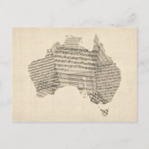 Old Sheet Music Map of Australia Map Postcard