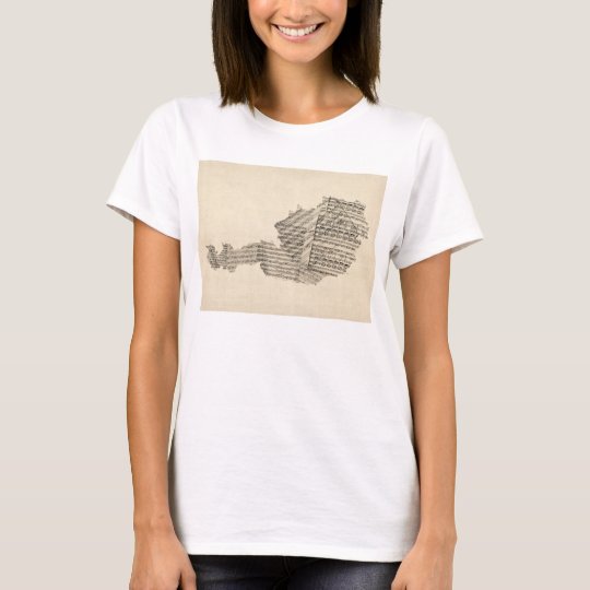 Old Sheet Music Map of Austria Map T-Shirt