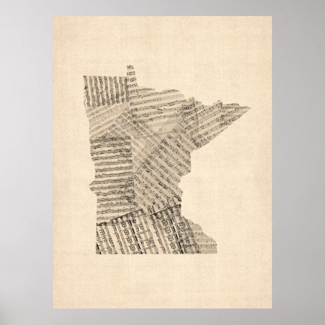 Old Sheet Music Map of Minnesota Poster (Front)