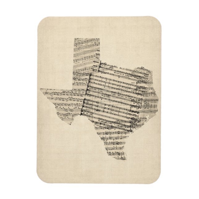 Old Sheet Music Map of Texas Magnet (Vertical)