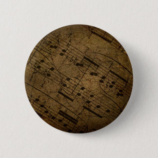 Old sheet musical score, grunge music notes 6 cm round badge