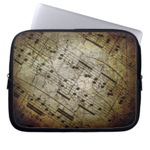 Old sheet musical score, grunge music notes laptop sleeve