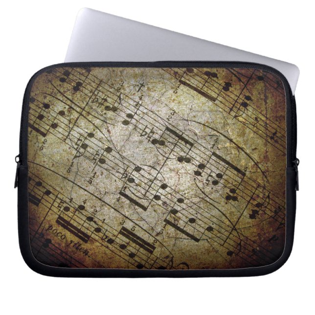 Old sheet musical score, grunge music notes laptop sleeve (Front)