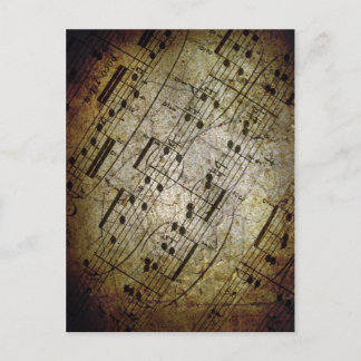 Old sheet musical score, grunge music notes postcard