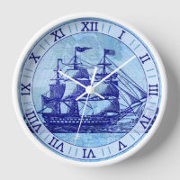 Old Ship and Map Blue Nautical Sailing