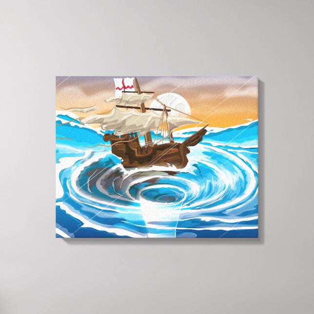Old Ship Falling into a Whirlpool Canvas Print (Front)