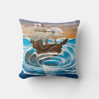 Old Ship Falling into a Whirlpool Cushion