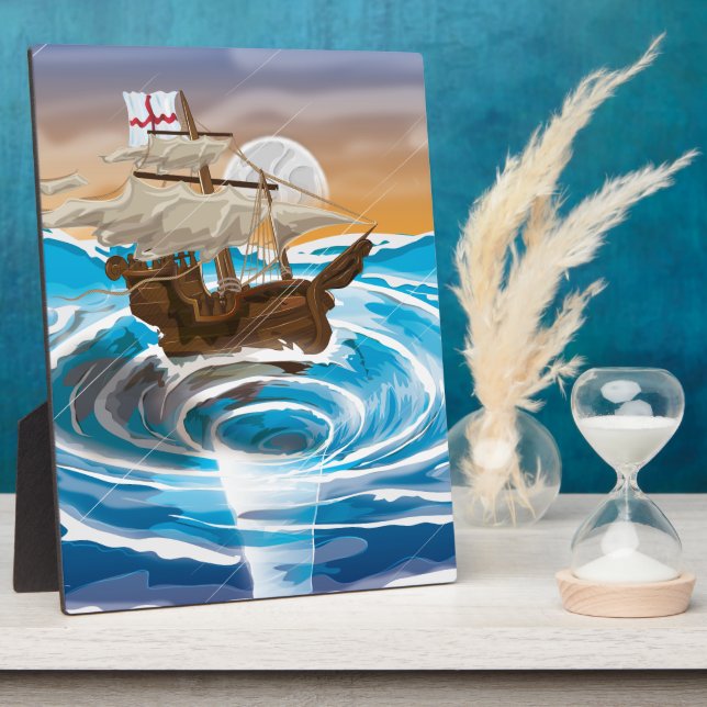 Old Ship Falling into a Whirlpool Plaque (Side)