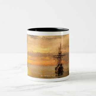 Old Ship Sailing to sunset Two-Tone Coffee Mug