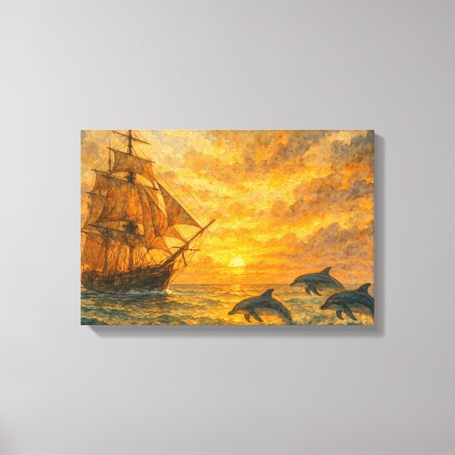 Old Ship Sunset Canvas Print (Front)