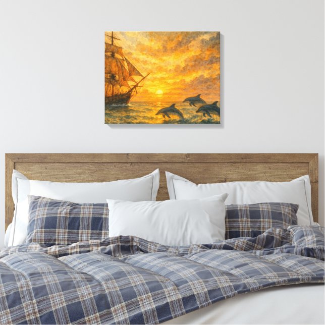 Old Ship Sunset Canvas Print (Insitu(Bedroom))