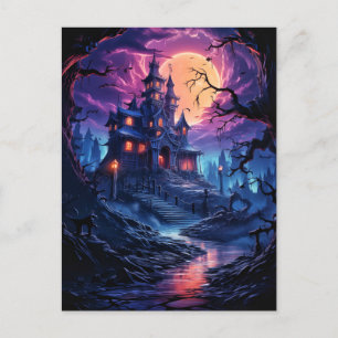 Old Sinister Mansion After Dark Happy Halloween Postcard