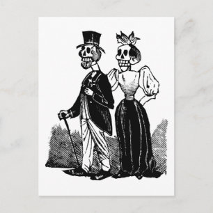 Old Skeleton Couple circa early 1900s, Mexico Postcard