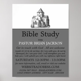Old Sketched Church, Christian Bible Class Advert Poster