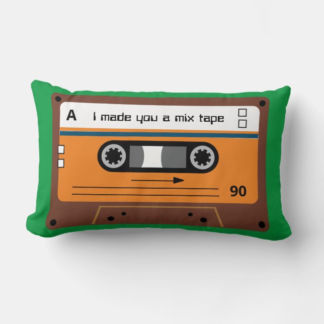 Old Skool Brown and Green Cassette Mix Tape Lumbar Cushion (Front)