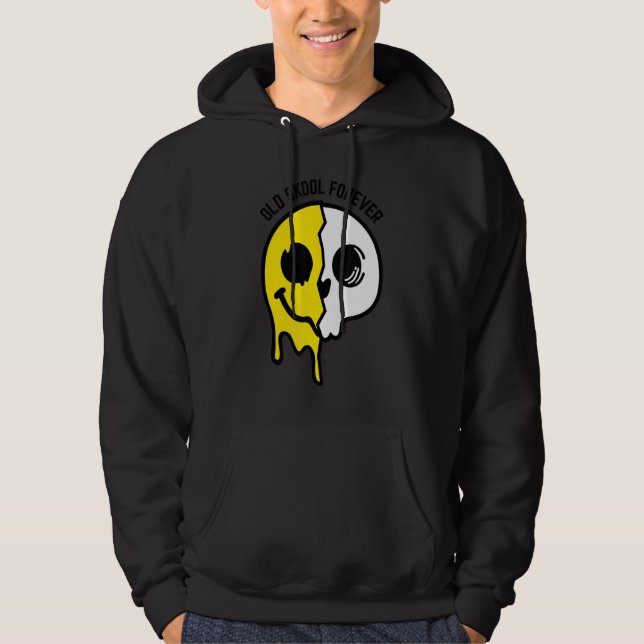 Old Skool Forever Skull Face Original Raver Raving Hoodie (Front)