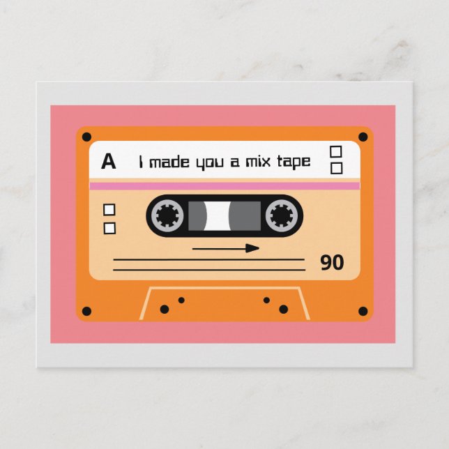 Old Skool Orange Cassette Mix Tape Postcard (Front)
