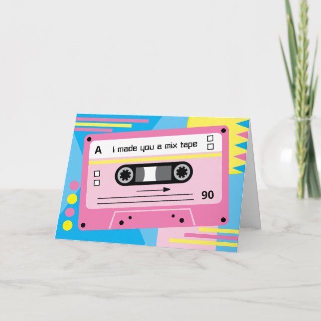 Old Skool Pink Cassette Mix Tape Greetings Card (Front)