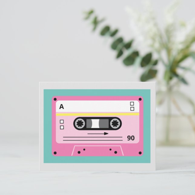 Old Skool Pink Cassette Mix Tape Playlist Postcard (Standing Front)