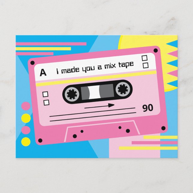 Old Skool Pink Cassette Mix Tape Playlist Postcard (Front)