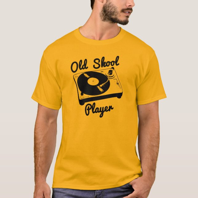 Old Skool Player Vinyl Record Turntable DJ T-Shirt (Front)