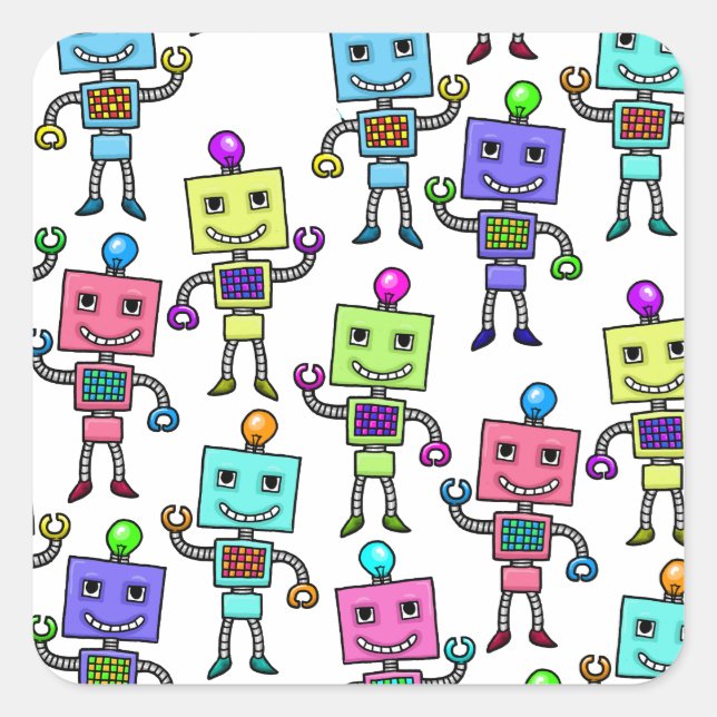 Old Skool retro Robots Square Sticker (Front)