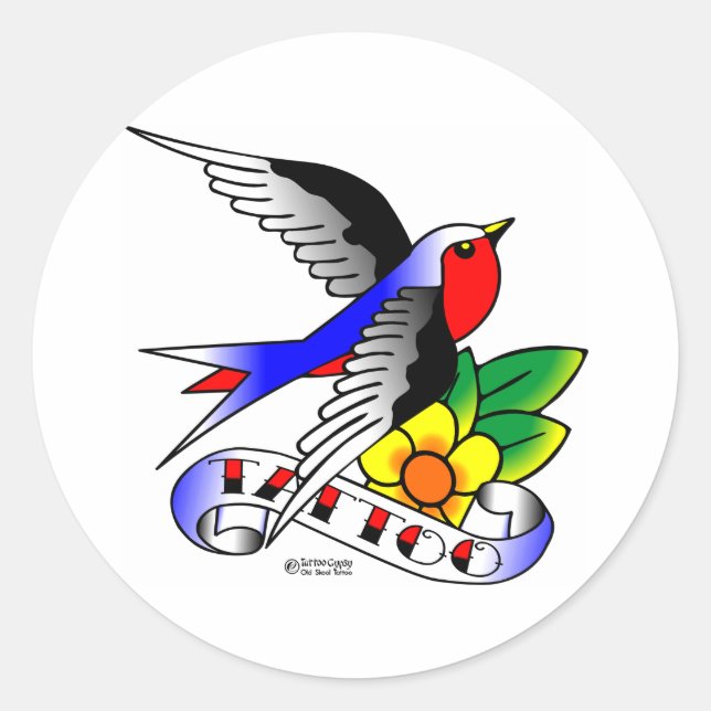 Old Skool Swallow Tattoo Classic Round Sticker (Front)