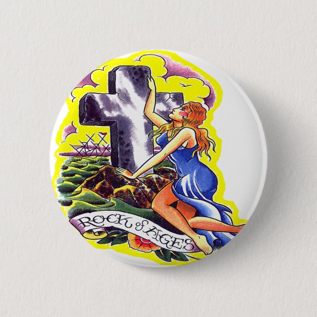 Old Skool Tattoo Rock Of Ages 6 Cm Round Badge (Front)