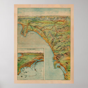 Old Southern California Coast Map (1897)  Poster