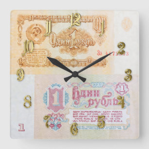 Old Soviet one ruble banknote Square Wall Clock