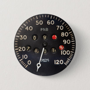 Old speedometer gauge from a vintage race car 6 cm round badge