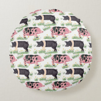 Old Spot Pig Throw PillowWhimsical Farmhous Round Cushion