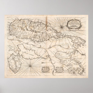 Old St Kitts, Guadeloupe & Martinique Map (1794)  Poster