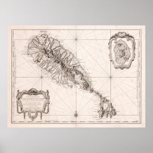 Old St Kitts Map (1758) Vintage Saint Christopher Poster