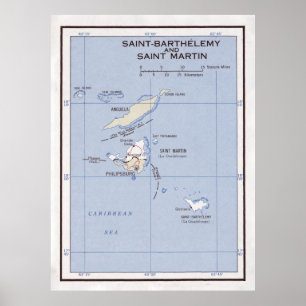 Old St Martin, Anguilla & St Barts Island Map Poster